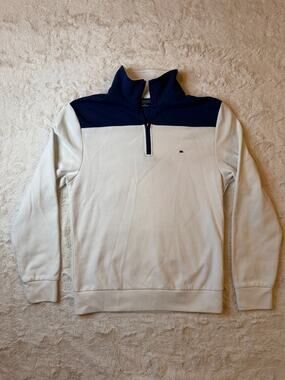 Crown & Ivy Men’s Navy & White Colorblock 1/4-Zip Pullover Size S Preppy